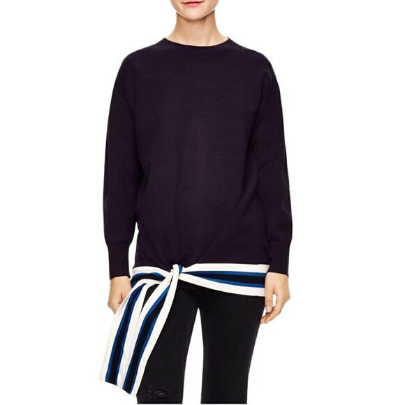 Sandro Sweater XS 0 NWT Pampa Tie-Hem Deep Navy French Label Luxury Warm Thick - Picture 5 of 10